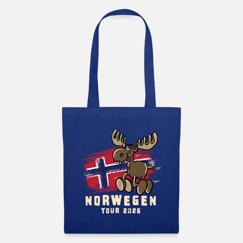 Norwegen Tour 2026 mit lustigem Elch - Stoffbeutel - Royalblau
