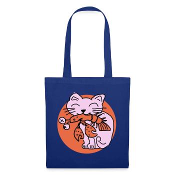 Katze frisst Krebs auf - Stoffbeutel - Royalblau - Vorne