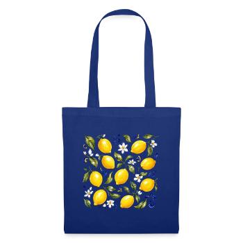 Zitronen Muster Mediterran Sommer Sonne Fruechte - Stoffbeutel - Royalblau - Vorne