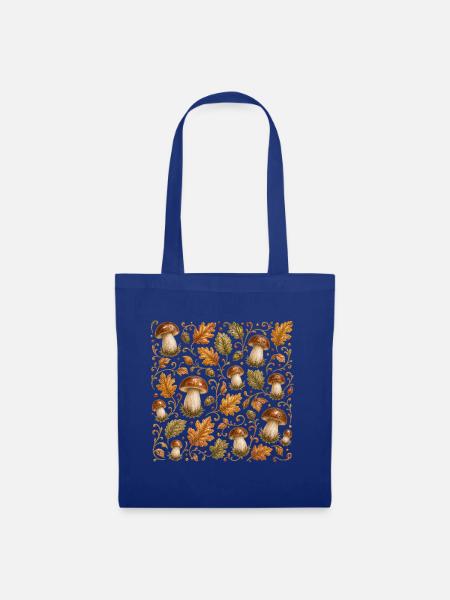 Pilze Steinpilz Muster Herbst Wald Botanisch Natur - Stoffbeutel - Royalblau