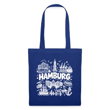 Hamburg Skyline - Sonnenuntergang - Alster - Elbe - Stoffbeutel - Royalblau - Vorne