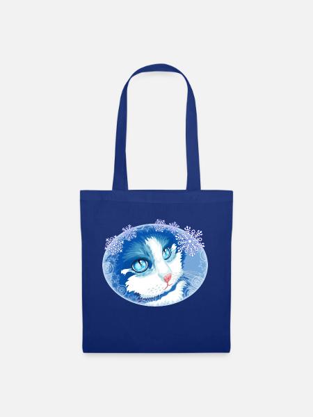Weihnachten Katze Kätzchen - Stoffbeutel - Royalblau