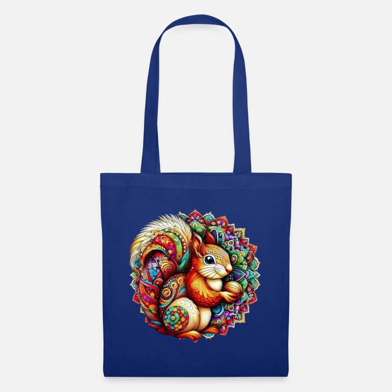 Eichhörnchen mit Mandalas verziert - Stoffbeutel - Royalblau
