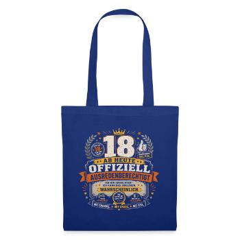 18 Geburtstag Volljährig Geschenk Lustiger Spruch - Stoffbeutel - Royalblau - Vorne