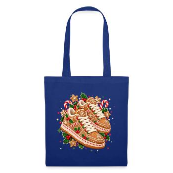 Weihnachtliche Lebkuchen-Sneaker mit Zuckerstangen - Stoffbeutel - Royalblau - Vorne