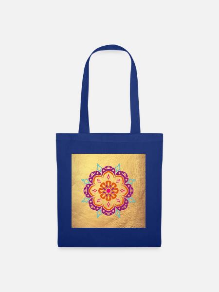 Poster Mandala Ornament Gold Blüte Yoga Indien om - Stoffbeutel - Royalblau