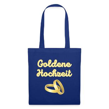 Goldene Hochzeit goldene Eheringe leuchtend Gold - Stoffbeutel - Royalblau - Vorne