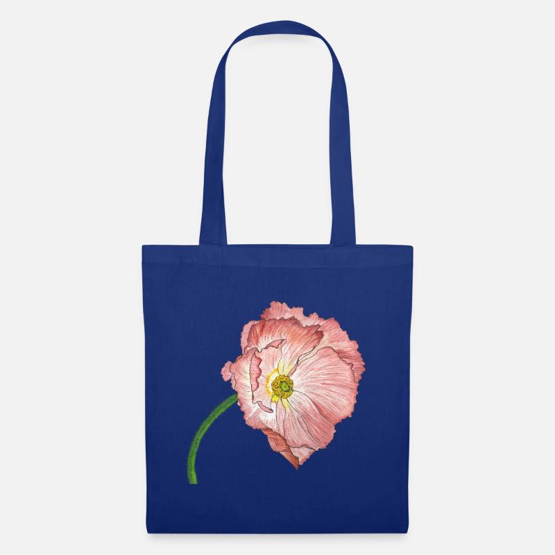rosa Mohn Blume - Stoffbeutel - Royalblau