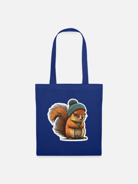 Eichhörnchen mit Beanie - Stoffbeutel - Royalblau
