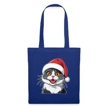 Katze Weihnachten - Stoffbeutel - Royalblau - Vorne