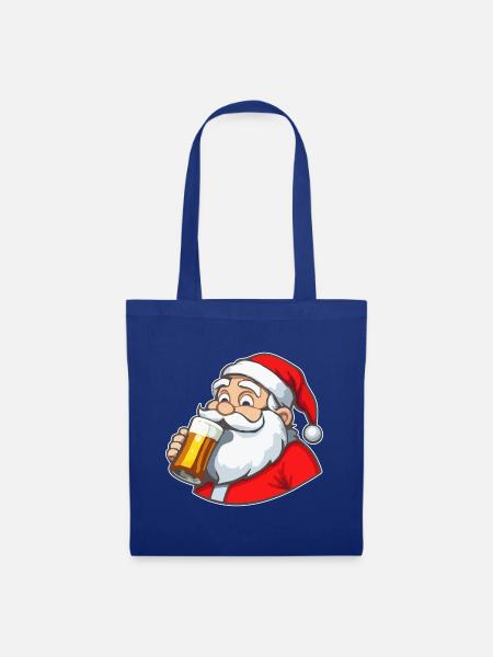 Weihnachtsmann mit Bier - Stoffbeutel - Royalblau
