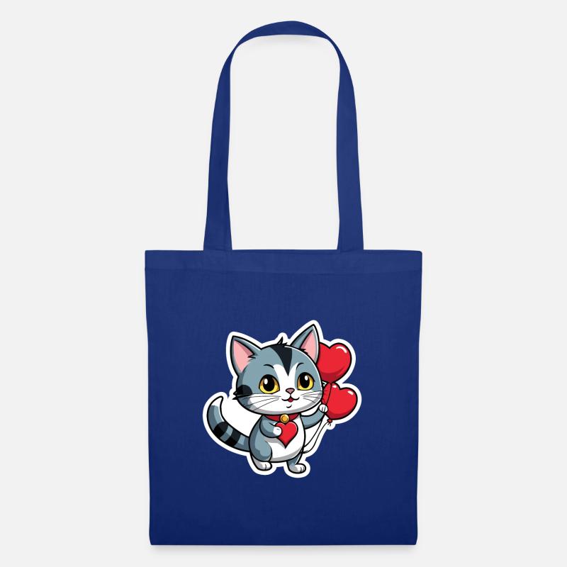 Katze Herz - Valentinstag - Stoffbeutel - Royalblau