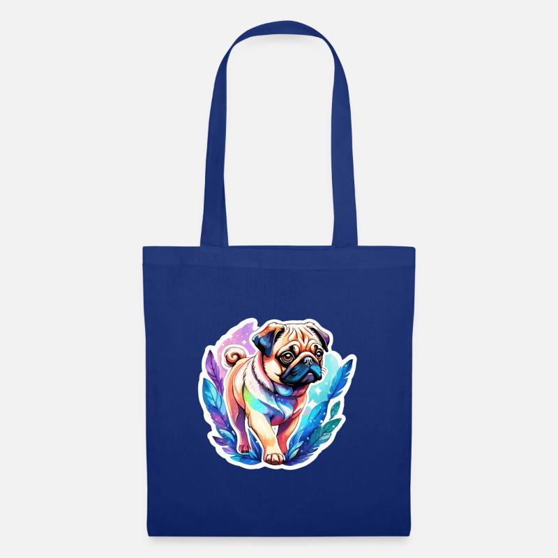 Mops Wasserfarben - Stoffbeutel - Royalblau