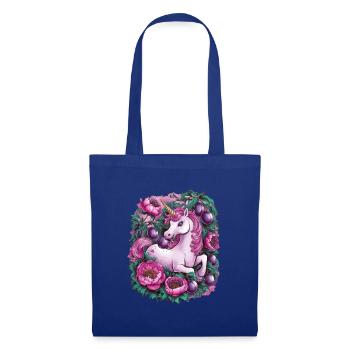 Licorne Kawaii avec des prunes et des fleurs - Sac en tissu - bleu royal - Devant
