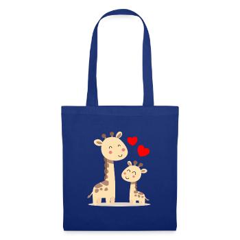 Baby Giraffe mit Mami Giraffe - Stoffbeutel - Royalblau - Vorne