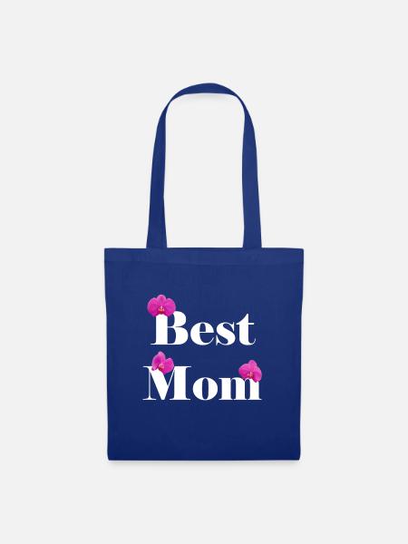 Best Mom, weiß mit fuchsiafarbenen Orchideen - Stoffbeutel - Royalblau