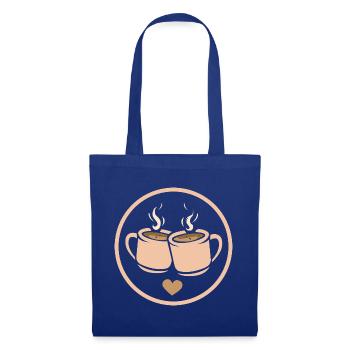 Zwei Kaffeetassen mit Herz – Liebe & Freundschaft - Stoffbeutel - Royalblau - Vorne