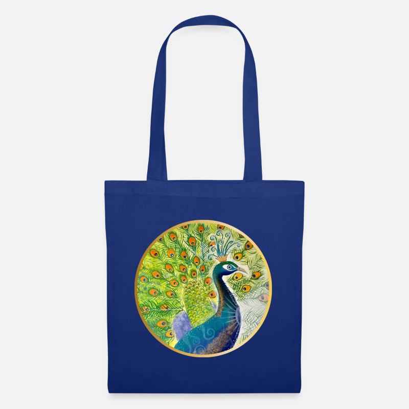 Prächtiger Pfau mit Krone - Stoffbeutel - Royalblau