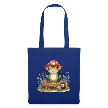 Grenouille aquarelle avec chapeau de champignon sur tronc d’arbre - Sac en tissu - bleu royal - Devant