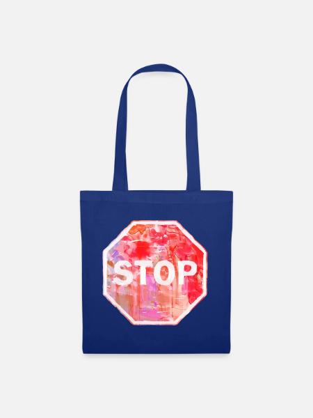 Grunge-Stoppschild - Stoffbeutel - Royalblau