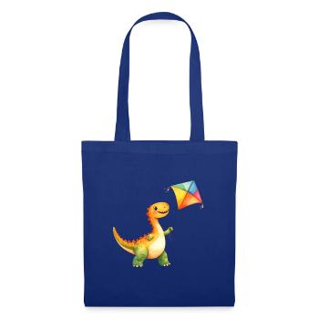 Un dinosaure fait voler un cerf-volant – Dino - Sac en tissu - bleu royal - Devant