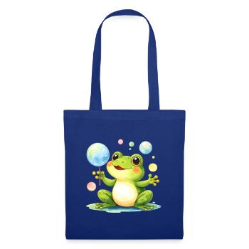 Grenouille Kawaii verte avec des bulles de savon – Mignonne - Sac en tissu - bleu royal - Devant