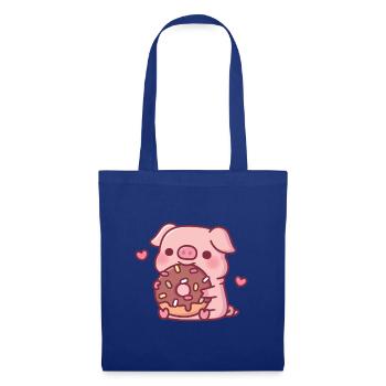 Cochon mignon grignotant un donut au chocolat avec des vermicelles - Sac en tissu - bleu royal - Devant