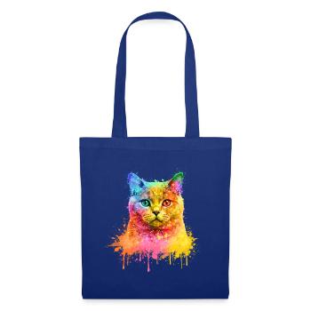 Britisch Kurzhaar Regenbogen Aquarell Illustration - Stoffbeutel - Royalblau - Vorne
