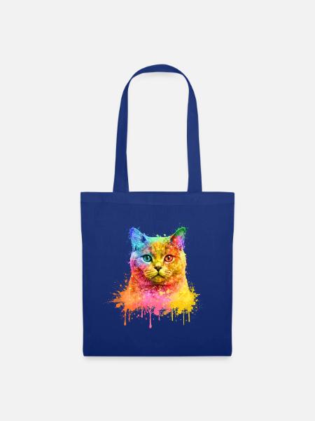 Britisch Kurzhaar Regenbogen Aquarell Illustration - Stoffbeutel - Royalblau