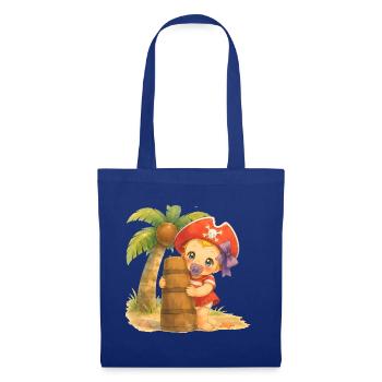 I - Buchstabe: Kleines Piratenbaby am Strand - Stoffbeutel - Royalblau - Vorne
