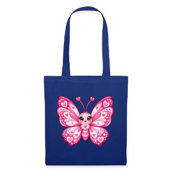 Kawaii-Rosa Schmetterling mit Herzen - Stoffbeutel - Royalblau - Vorne