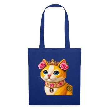 Katzenprinzessin mit Blumendekorationen - Stoffbeutel - Royalblau - Vorne