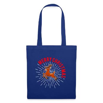 Merry Christmas - Rentier mit rotem Schriftbogen - Stoffbeutel - Royalblau - Vorne