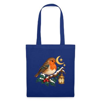 Weihnachtsvogel zwischen verschneiten Ästen - Stoffbeutel - Royalblau - Vorne