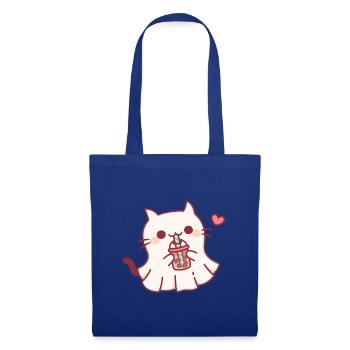 Süße Geisterkatze liebt Boba Tea Halloween - Stoffbeutel - Royalblau - Vorne