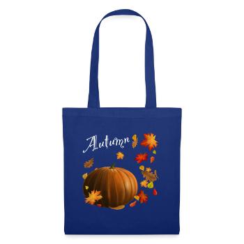 Autumn - Kürbis mit bunten Herbstblättern - Stoffbeutel - Royalblau - Vorne