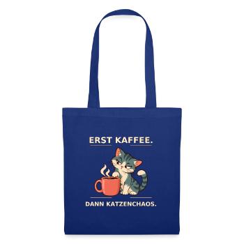 Erst Kaffee, Dann Katzenchaos - Stoffbeutel - Royalblau - Vorne