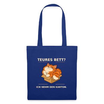 Kartonliebe Katze – Teures Bett - Stoffbeutel - Royalblau - Vorne