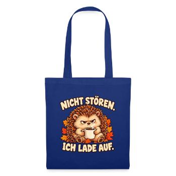 Nicht stören, ich lade auf - Igel mit Kaffee - Stoffbeutel - Royalblau - Vorne