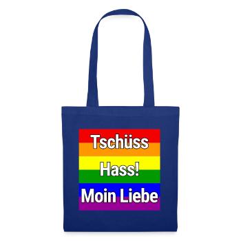 TSCHÜSS HASS MOIN LIEBE REGENBOGEN STATEMENT SHIRT - Stoffbeutel - Royalblau - Vorne