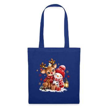 Winterfreunde Reh Schneemann - Stoffbeutel - Royalblau - Vorne