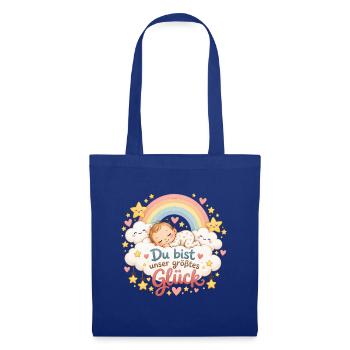 Unser größtes Glück – Baby Regenbogen - Stoffbeutel - Royalblau - Vorne