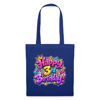 Herzlichen Glückwunsch zum 3. Geburtstag Graffiti: Pink Party Queen! - Stoffbeutel - Royalblau - Vorne