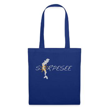 Sorpesee silber, mit Silhouette und Sonne - Stoffbeutel - Royalblau - Vorne