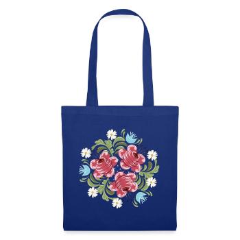 Roses with Flowers – Peasant Painting Inspired Motif - Tote Bag - royal blue - Front
