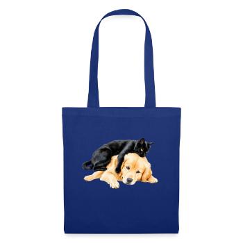 Schwarze Katze und golden retriever - Stoffbeutel - Royalblau - Vorne