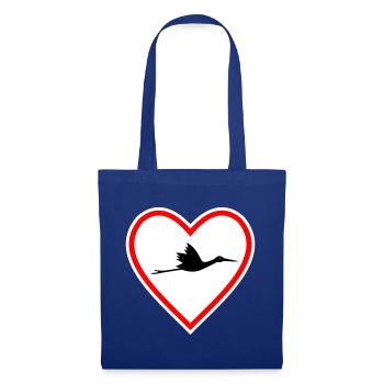 Herz Schild Storch Klapperstorch Geburt - Stoffbeutel - Royalblau - Vorne