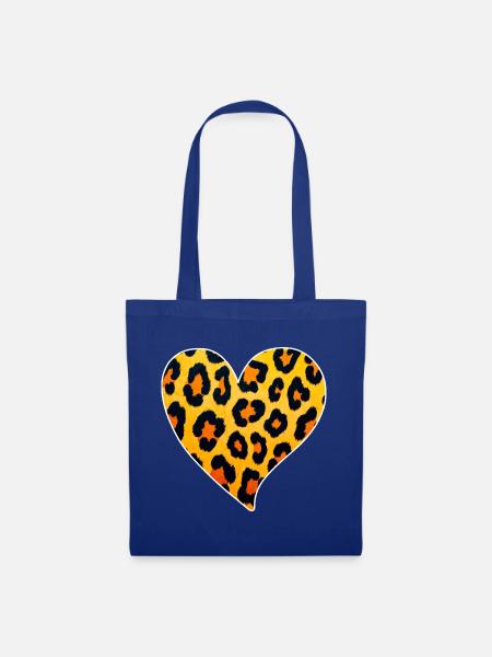 Leopard Herz Muster: Wildes Temperament - Stoffbeutel - Royalblau