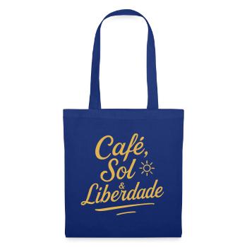 Café, Sol & Liberdade – Vintage-Tippfehler - Stoffbeutel - Royalblau - Vorne