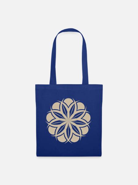 Mandala Blütenstern Ethno Beige - Stoffbeutel - Royalblau